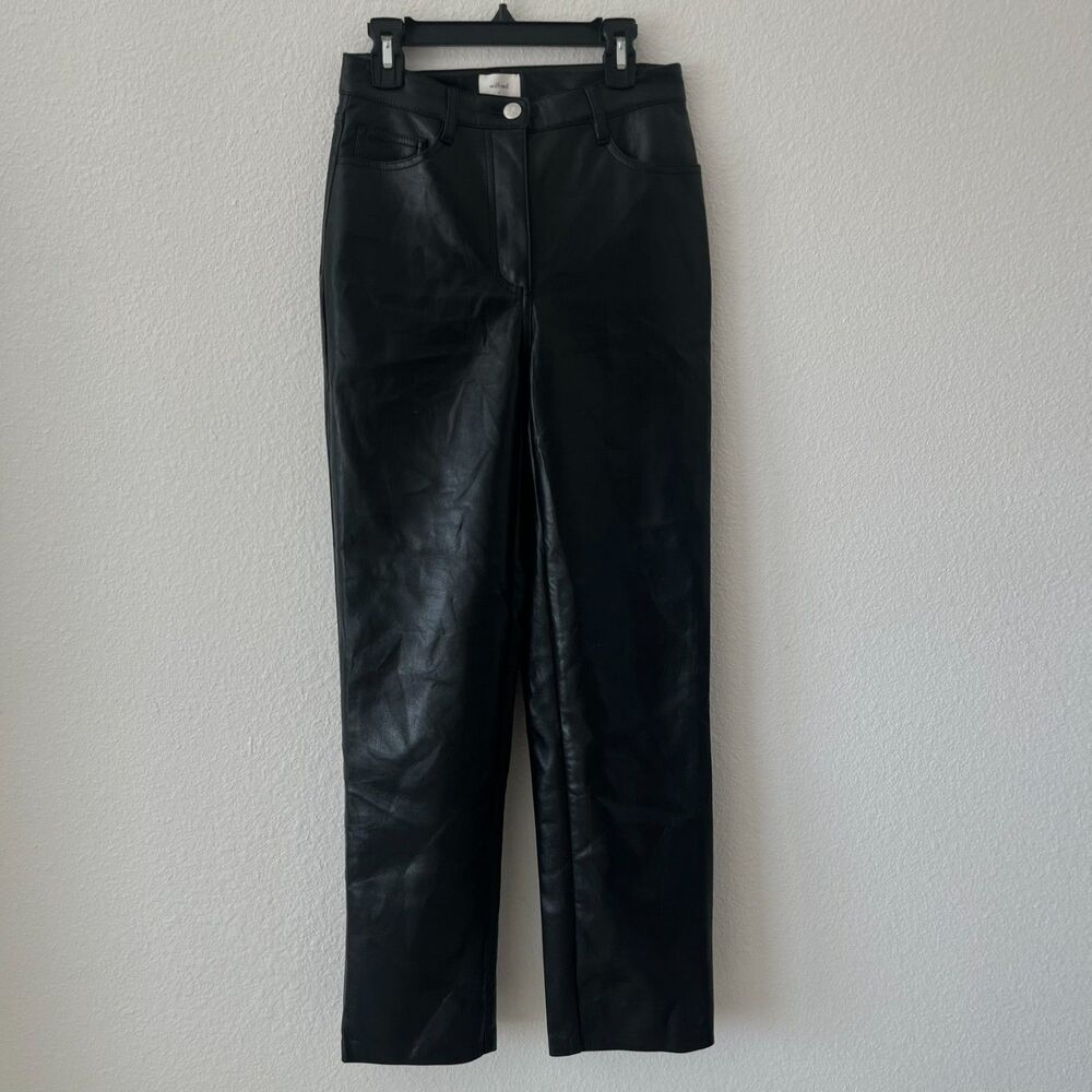 Wilfred Leather Pants‎ Women's 0 Black 5-Pockets Flat Front Straight Leg Zip Fly